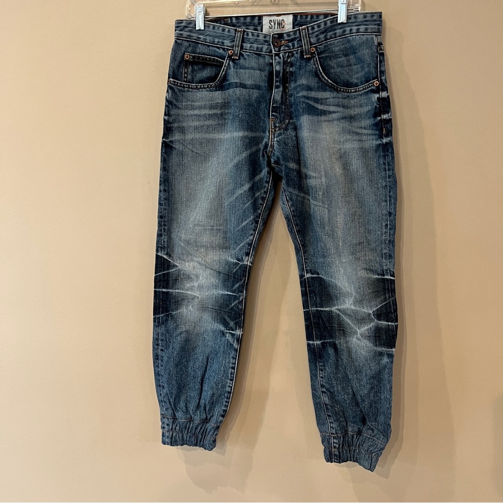 Vintage Denim Jogger Style‎ Jeans Men 34 x 28 Unique Whisker Fading Tye Die USA